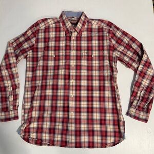 Barbour Button Up Shirt Men’s Large Plaid Regular  Fit Long Sleeve Red‎